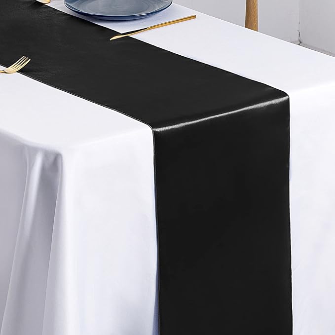 SiinvdaBZX 24 Pcs Black Satin Table Runner 12 x 108 inches Long | Bright Smooth - Image 5
