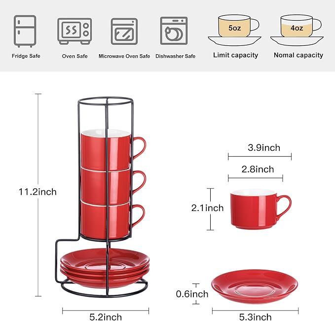 Espresso Cups Set of 4, 4oz Stackable Coffee Cups - Image 2
