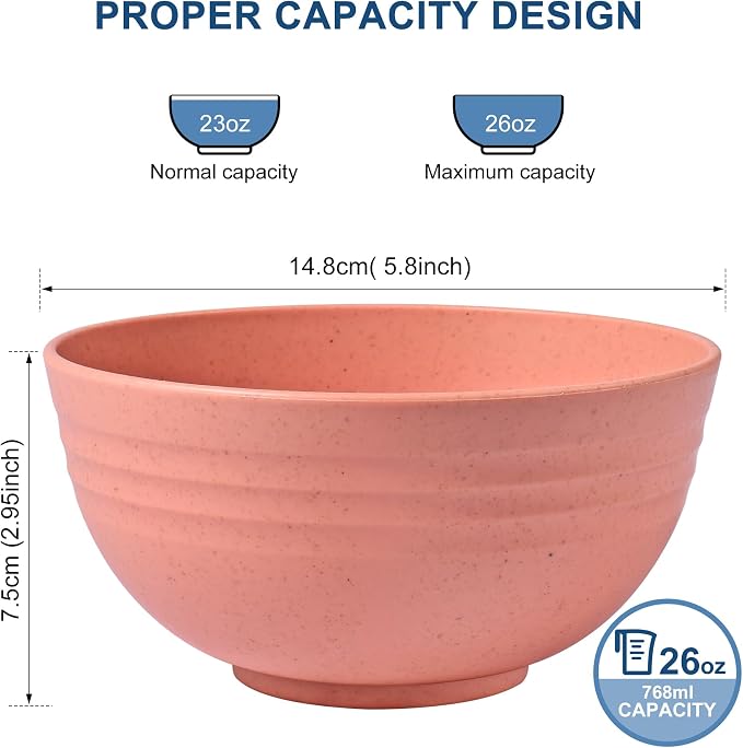 HOTEC BPA Free Unbreakable Wheat Straw Cereal Bowls - Image 2