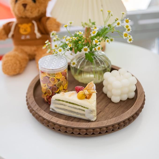 HPC DEC R OUR HAPPY PLACE 12in Round Wood Beaded Tray - Image 3