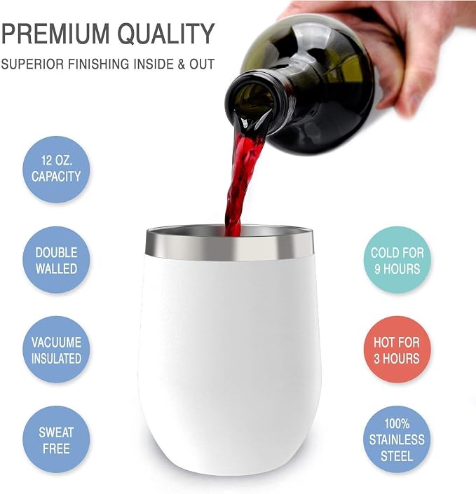 CHILLOUT LIFE 12 oz Stainless Steel Wine Tumblers 2 Pack - Image 2