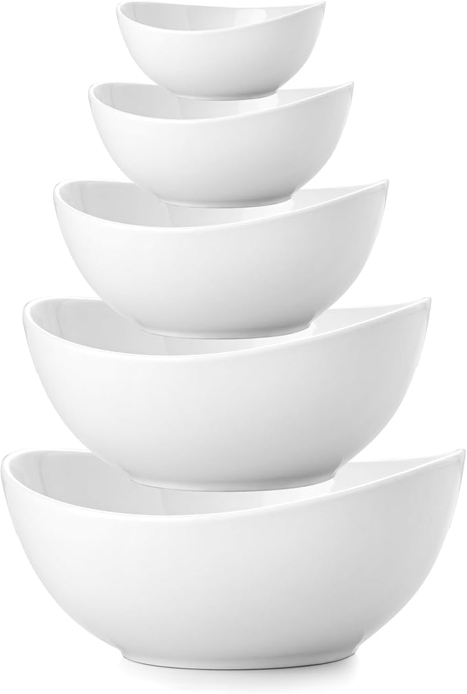 Porcelain Serving Bowls set for Entertaining, 3-11-20-32-50 Ounce, Scratch by Familywood