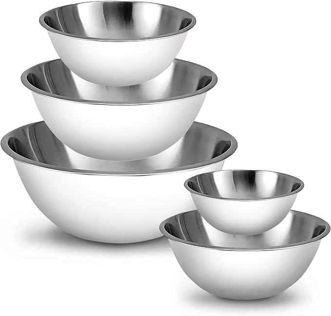 Stainless Steel Mixing Bowls Set, 5-Piece Meal Prep & Food Storage | .75 by WHYSKO