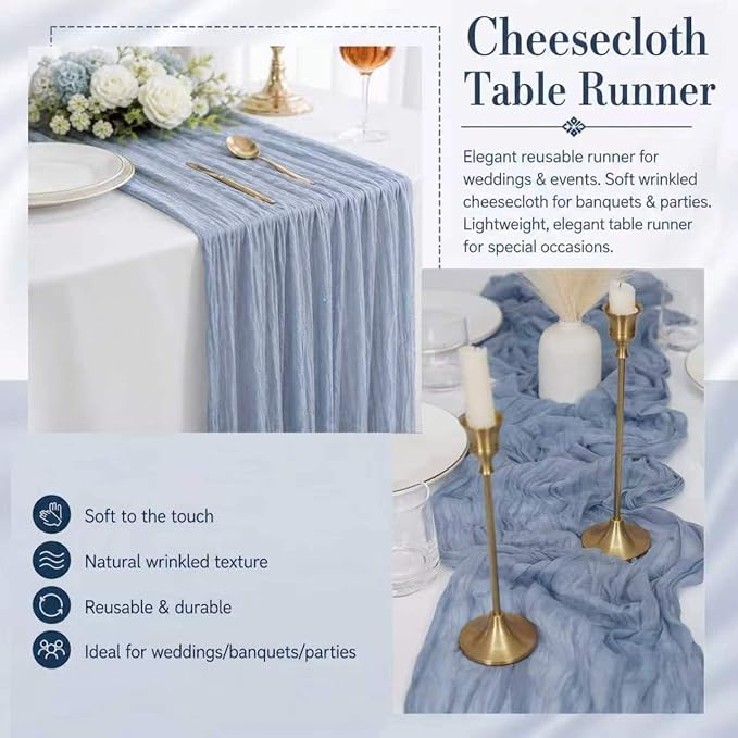 12 Pack Dusty Blue Cheesecloth Table Runner 17x108 Inch Boho Rustic Semi Sheer - Image 5