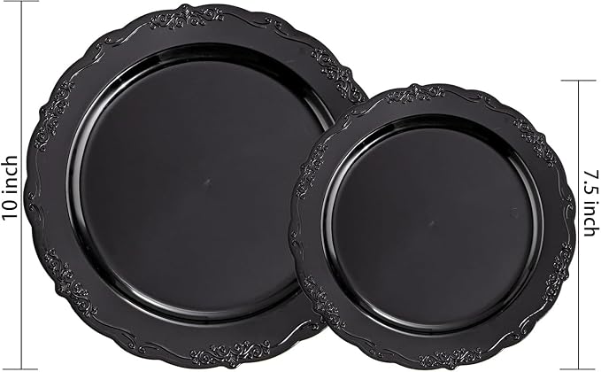 U-QE 100PCS Black Plastic Plates, Heavy Duty Black Plates Including 50PCS 10'' - Image 2