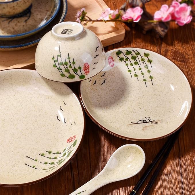 4-Piece Ceramic Dinnerware Set, Japanese Hand-painted Tableware set, A Good - Image 7