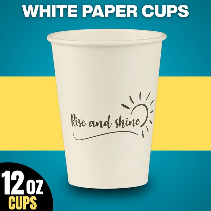 Disposable Coffee Cups, To Go Paper Hot Cups, Rise and Shine Design - Image 7