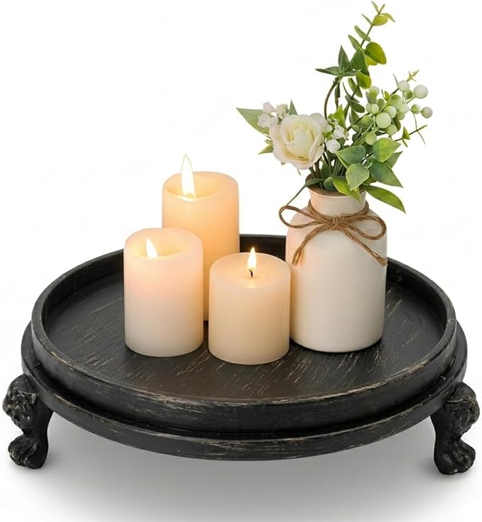 Black Decorative Tray, 11.8 Inch Round Tray by Yielycan