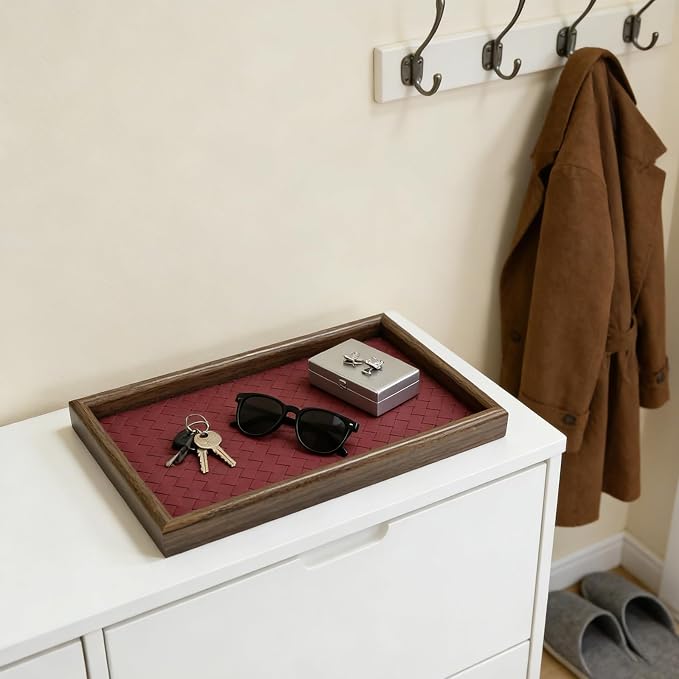 Wooden Valet Tray with Leather Base - Image 6