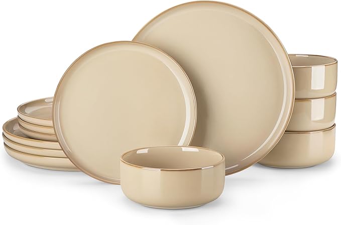vancasso PLAYA Plates and Bowls Sets, 12 Pieces Brown Dinnerware Sets by vancasso