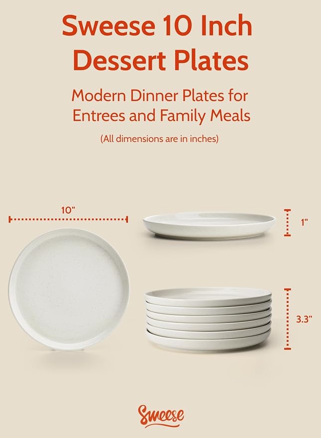Sweese Porcelain Dinner Plates Set, 10 Inch, Round Salad Plates, Dove Gray - Image 2