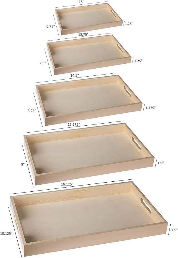Wood Serving Tray Set with Handles - Image 2