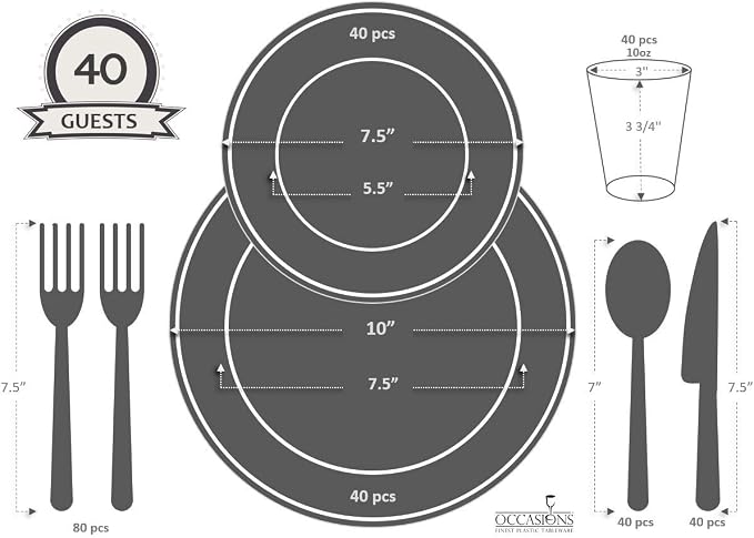 " OCCASIONS " 320 Pieces set-Vintage Wedding Party Disposable Plastic Plates & - Image 8