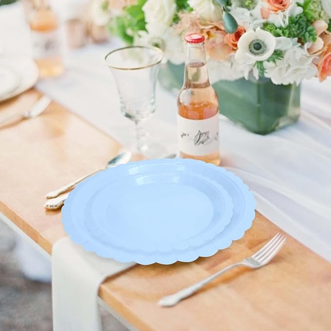 50 Pcs Light Blue Scalloped Paper Plates 25 × 7'' and 25 × 9'' Disposable Baby - Image 7