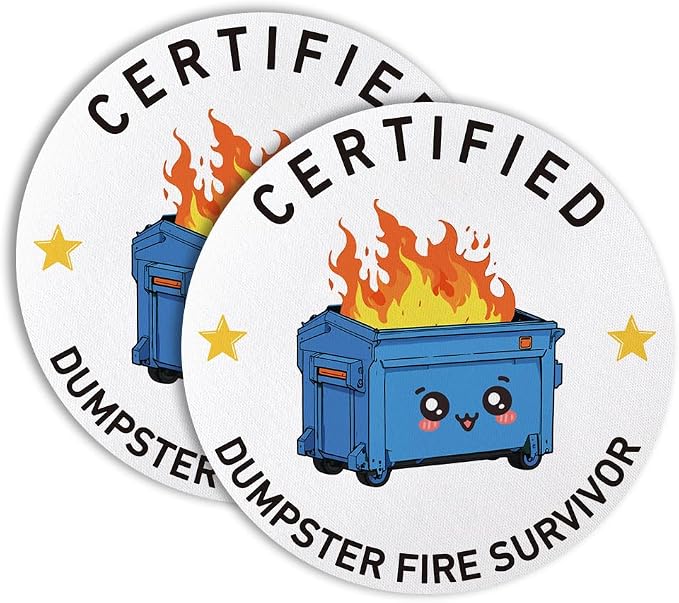 Certified Dumpster Fire Survivor Drink Cup Holder Coaster Set of 2, Funny by Unknown