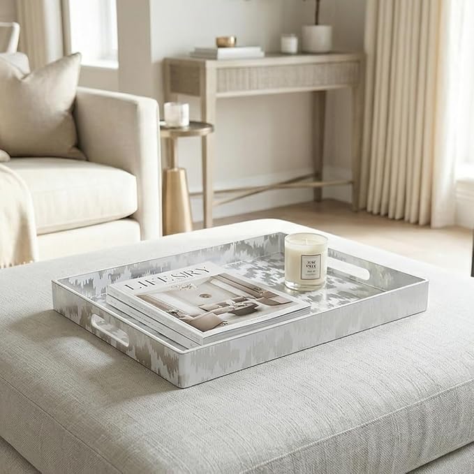 White & Silver Glitter Abstract Serving Tray - Image 5