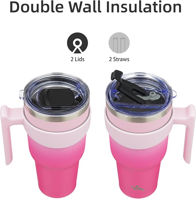 Konokyo 40 oz Tumbler with Handle and Straw, Insulated Travel Mug | Cherry; - Image 3