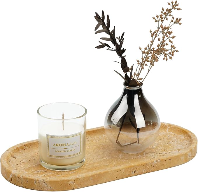 Turkish Natural Travertine Decorative Marble Tray by Koville