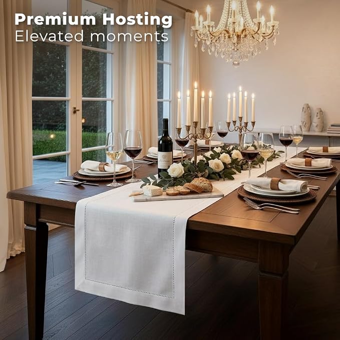 Signature Linen™ by D'Moksha White Table Runner 90 Inches Long, 100% Pure Linen - Image 3