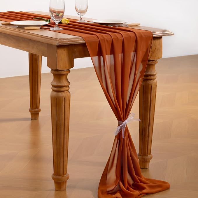 Terracotta Chiffon Table Runner Summer Boho Wedding Birthday Party Decor | 10ft - Image 4