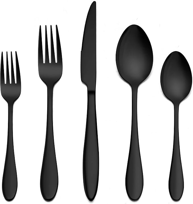 LIANYU 60-Piece Black Silverware Set, Flatware Cutlery Set by LIANYU