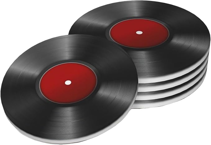 Music Vinyl Record Coasters Set of 4, Absorbent Ceramic Drink Coasters Cup Mat by Unknown