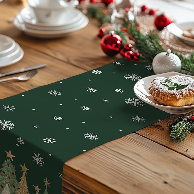 Christmas Table Runner 13x48 Inch, Xmas Trees Snowflakes Holiday Decorative - Image 5