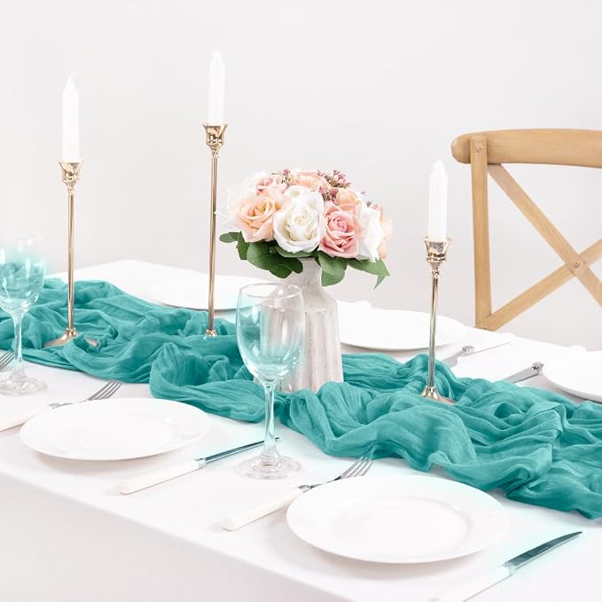 3 Pack Teal Green Cheesecloth Table Runner 10ft Rustic Summer Decor | - Image 3