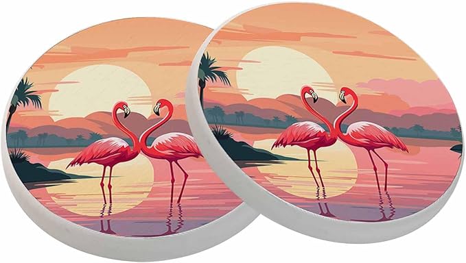 Pink Flamingos Coasters for Drinks Absorbent Ceramic Drink Coaster for Coffee by oFloral
