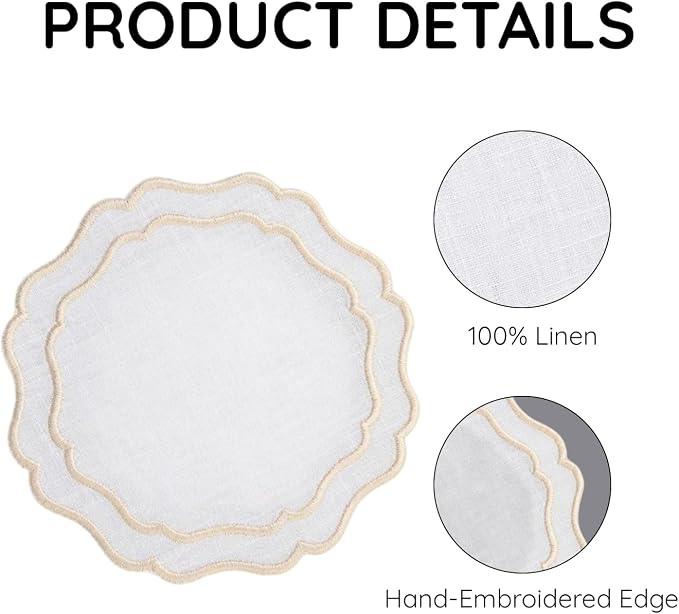 Drink Coasters Set of 6, 6x6 inch, Absorbent Linen Drink Mats - Image 4