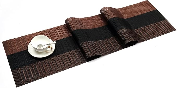SHACOS Woven Vinyl Table Runners PVC Table Runners 12 x 90 inch Long Wipeable - Image 2