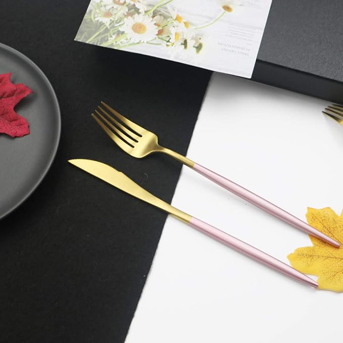 JASHII Luxury 18/10 Pink Handle Flatware Gold Silverware Set 304 Stainless - Image 6