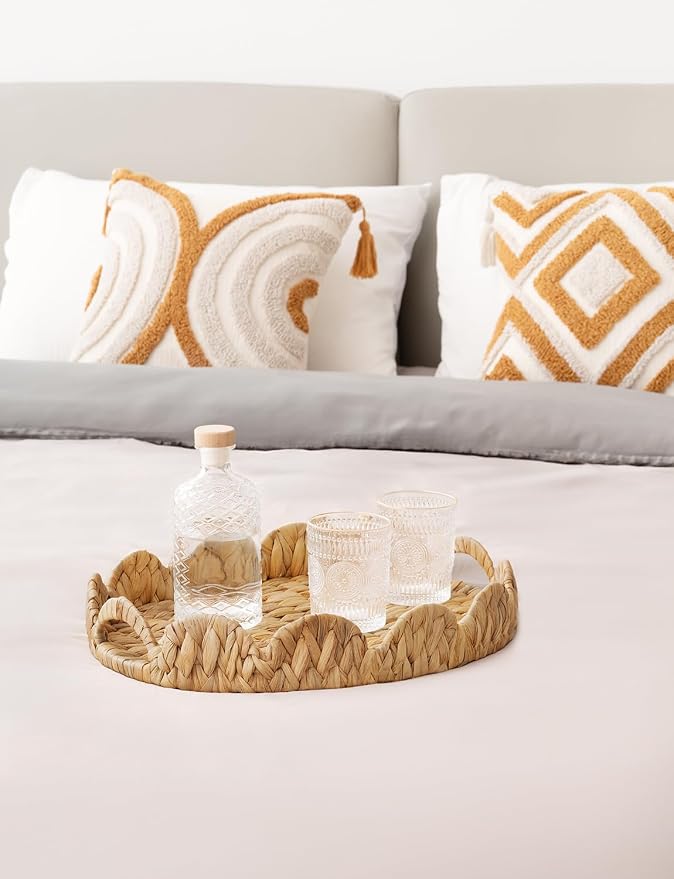 StorageWorks Elliptical Wicker Scalloped Tray, Water Hyacinth Rattan Trays | - Image 7