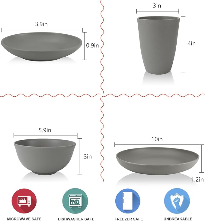 Wheat straw plates and bowls sets of 16 - Image 2