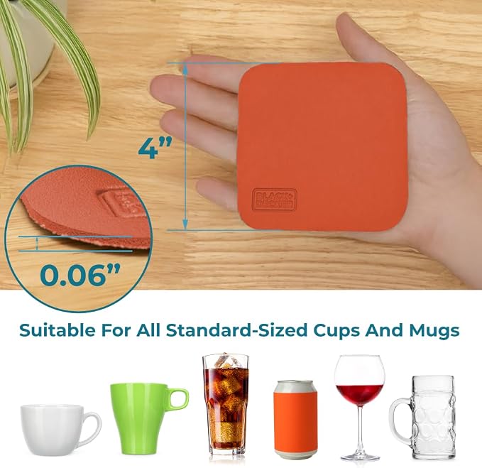 BLACK+DECKER Square Coasters Set of 4, Water-Resistant, | Coasters - Image 2