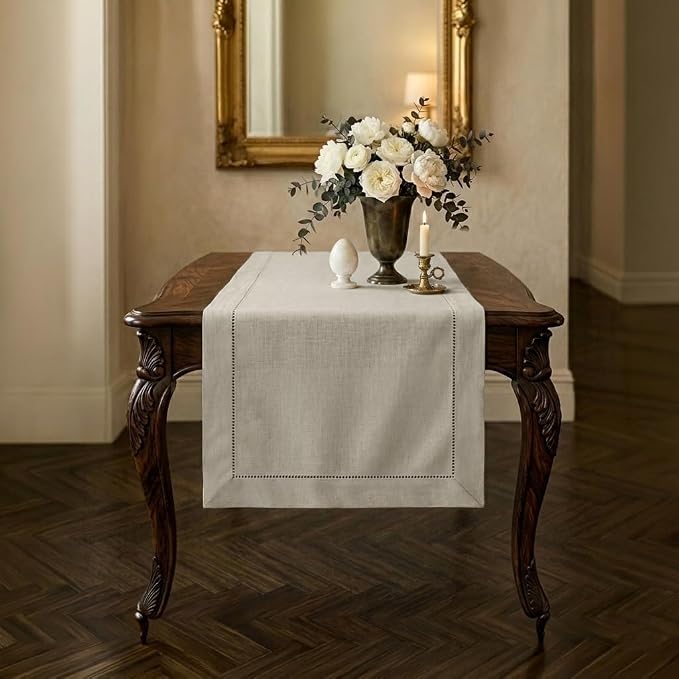 Signature Linen™ by D'Moksha Light Natural Table Runner 48 Inches, 100% Pure by DMokshaHomes