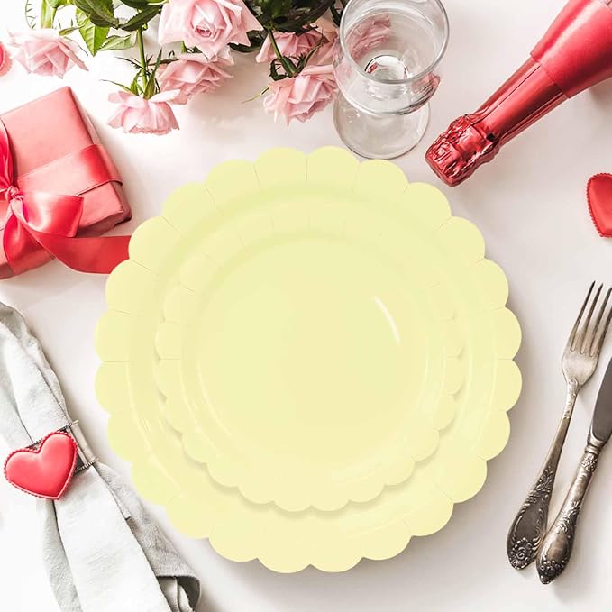 50 Pcs Yellow Scalloped Paper Plates 25 × 7'' and 25 × 9'' Disposable Yellow - Image 4