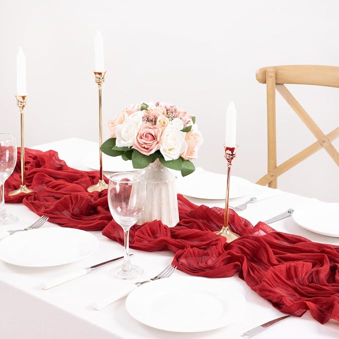 Red Gauze Cheesecloth Table Runner 10ft Boho Annniversary Party Decor | - Image 2