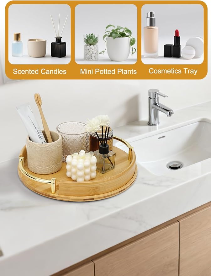 JUPELI 11.8″ Round Bamboo Serving Tray - Image 9