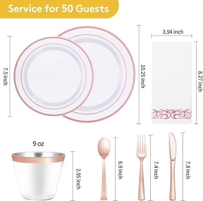 350 Pcs Rose Gold Disposable Party Dinnerware Sets - Image 4