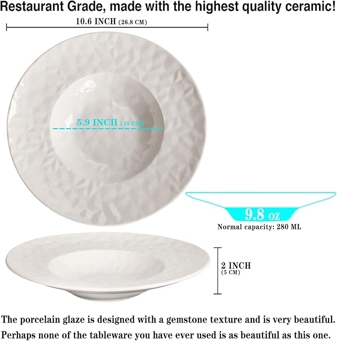 Porcelain Soup Bowls soup Plate Pasta Bowl Set of 4 Shallow Bowl Plates - Image 2