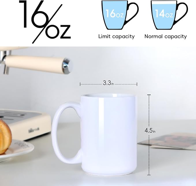 16 OZ Coffee Mugs, Classic Blank Ceramic Cup - Image 3