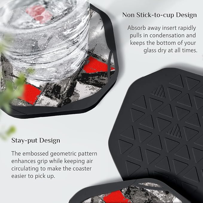 UMIRRO Absorbent Felt & Silicone Drink Coasters Set of 4, Modern Abstract - Image 5