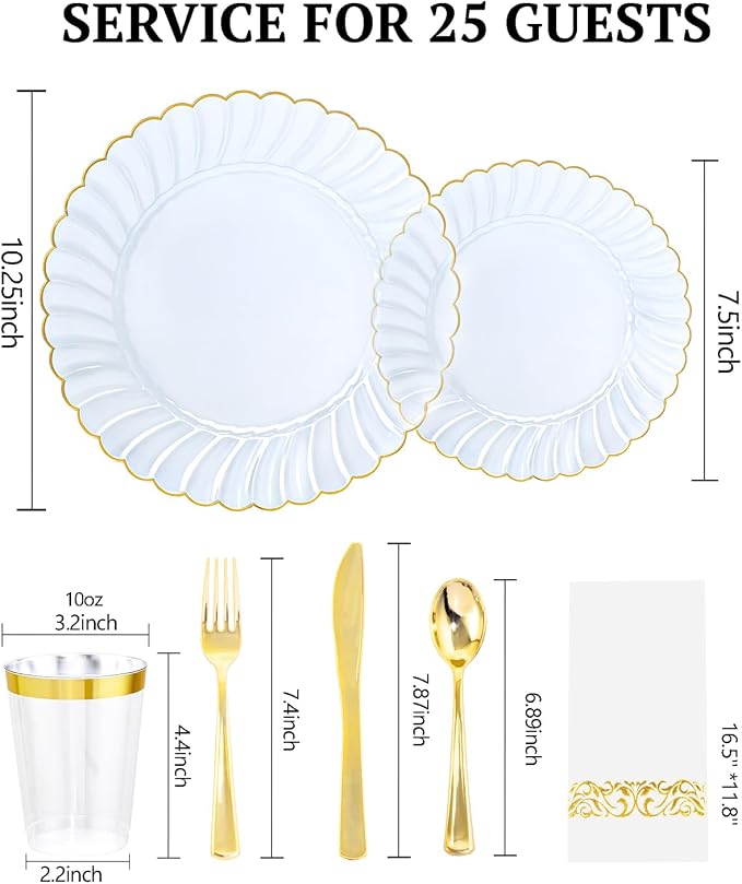 YOUBET 175PCS Clear Blue Scalloped Plastic Plates - Image 2