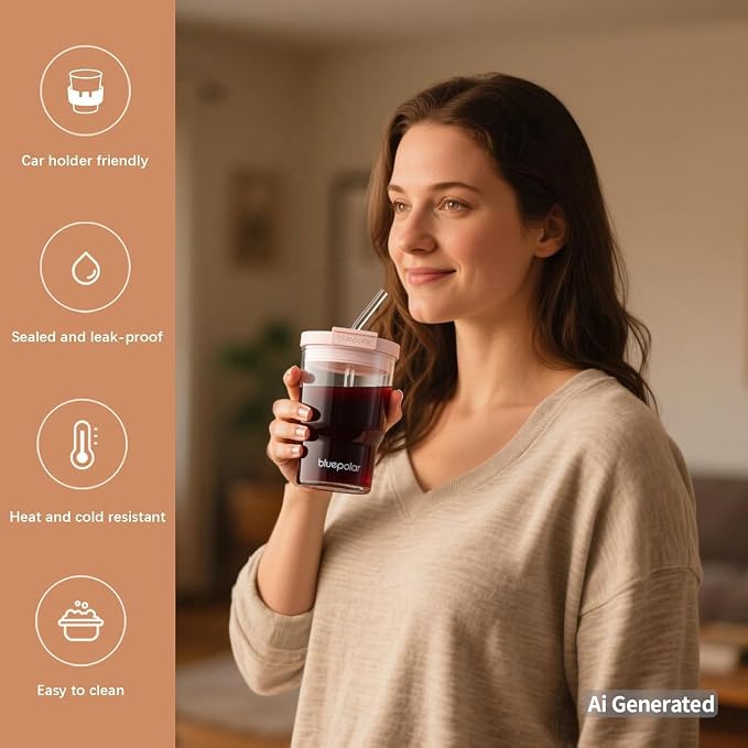 Glass Cups with Lids and Straws, 16oz/480mll Reusable Iced Coffee Glasses & - Image 3