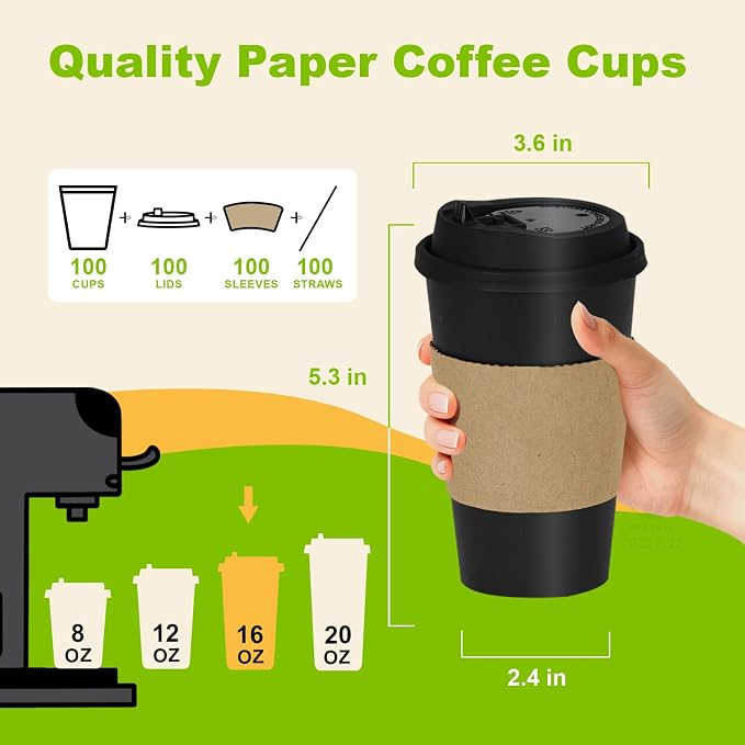 100 Pack 16 oz Disposable Coffee Cups - Image 3