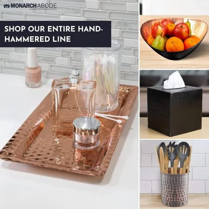 Monarch Abode Decorative Tray – 12-Inch Hand Hammered Copper Plated Metal - Image 6