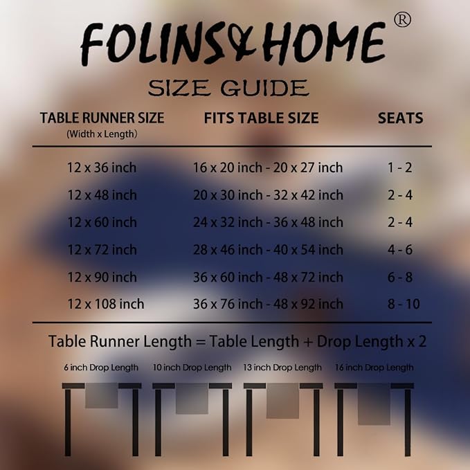 FOLINS&HOME Navy Blue Waterproof Decorative Table Runner 36 Inches Long | - Image 6