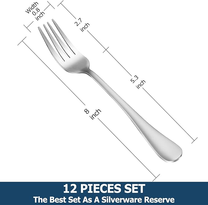 12 Piece Dinner Forks Set, Food-Grade Stainless Steel Silverware Forks - Image 2