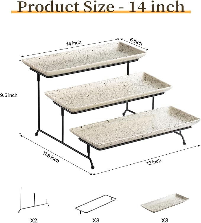 LAUCHUH 3 Tier Serving Trays for Party, Porcelain Tiered Serving Tray Stand | - Image 2